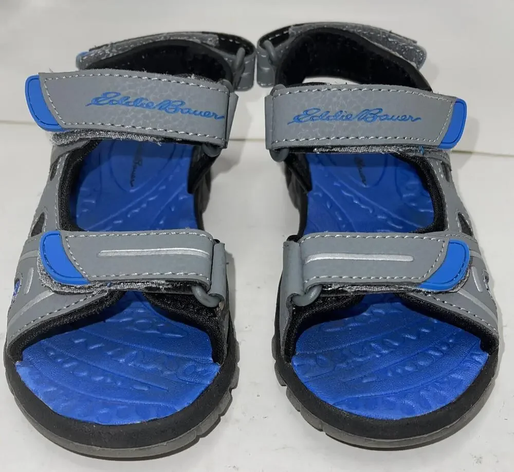 Eddie Bauer Sandals Boys Size 12 Gray Blue Pacific Hook & Loop Hiking Water